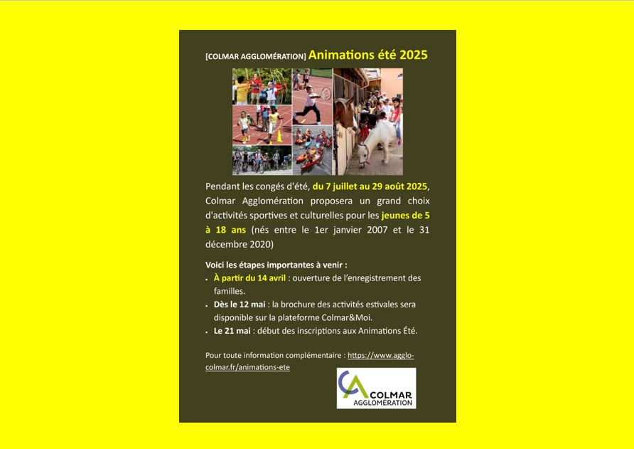 Colmar Agglomération : animations été du 7 juillet au 29 août 2025