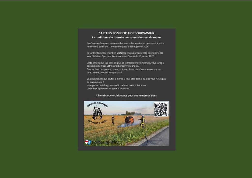 [SPV] Communication des Sapeurs-Pompiers de HORBOURG-WIHR : distribution des calendriers