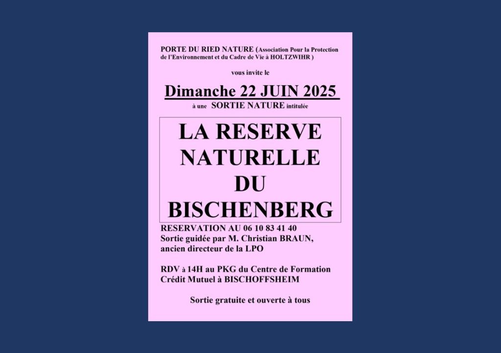 PORTE DU RIED NATURE – SORTIE NATURE  : LA RÉSERVE NATURELLE DU BISCHENBERG