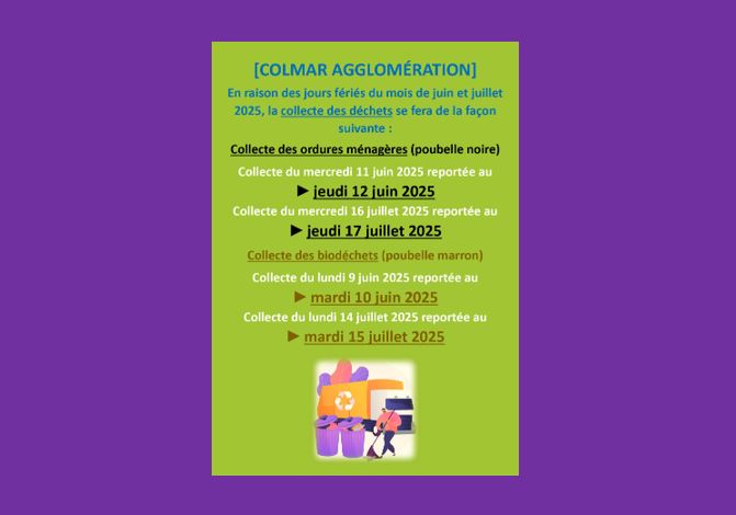 📢 INFO COLLECTE DES DÉCHETS – JUIN & JUILLET 2025 📢