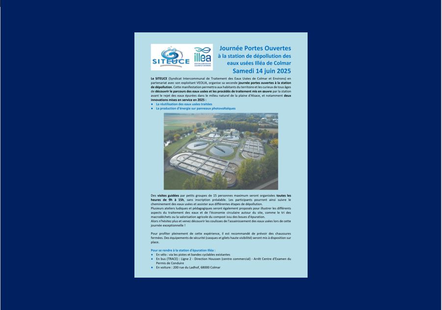 PORTES OUVERTES : VENEZ DECOUVRIR ILLEA,  la station de dépollution des eaux usées de Colmar !