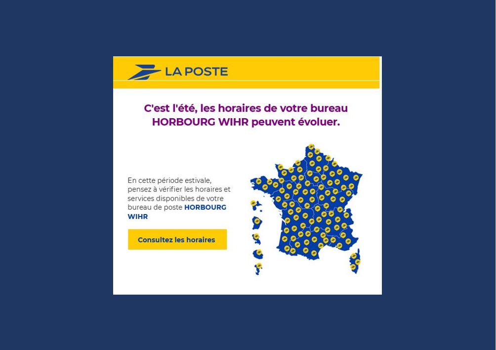 Consultez les horaires d’ouverture du bureau de Poste de Horbourg-Wihr :