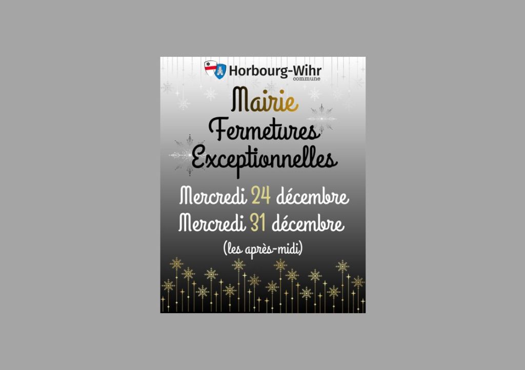 Fermetures exceptionnelles de la mairie – 24 & 31 décembre (après-midi)