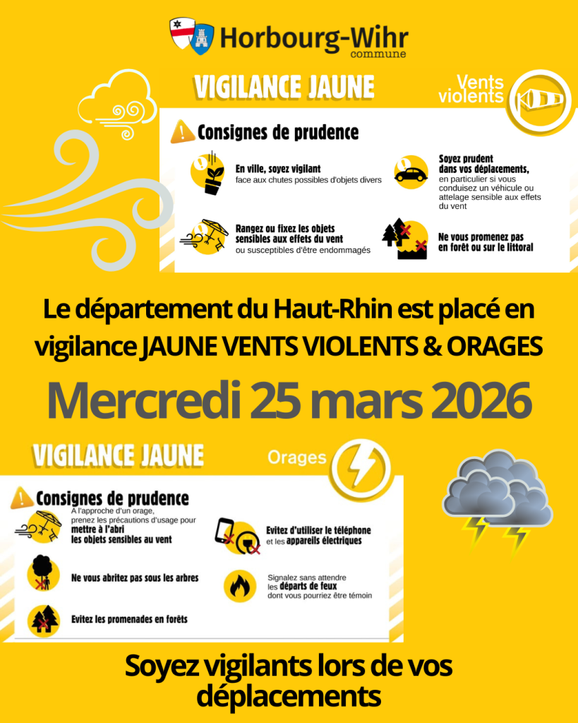 Vigilance jaune vents violents & orages – Mercredi 25 mars 2025