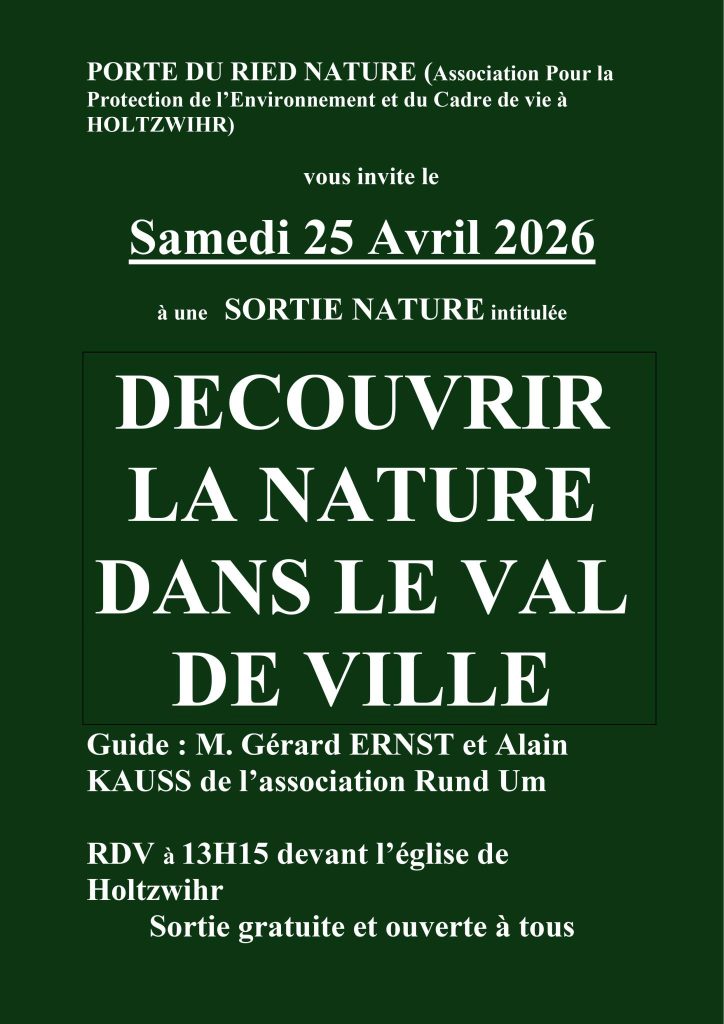 PORTE DU RIED NATURE : Sortie nature « DÉCOUVRIR LA NATURE DANS LE VAL DE VILLÉ »