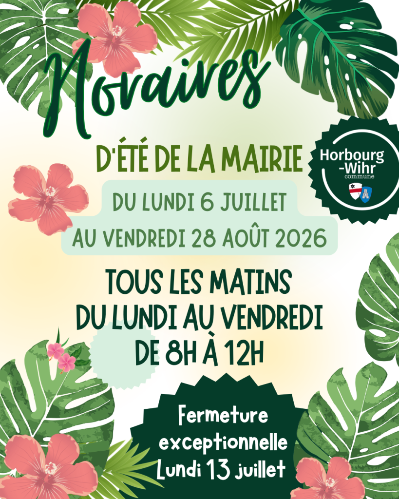 HORAIRES D&rsquo;ÉTÉ DE LA MAIRIE