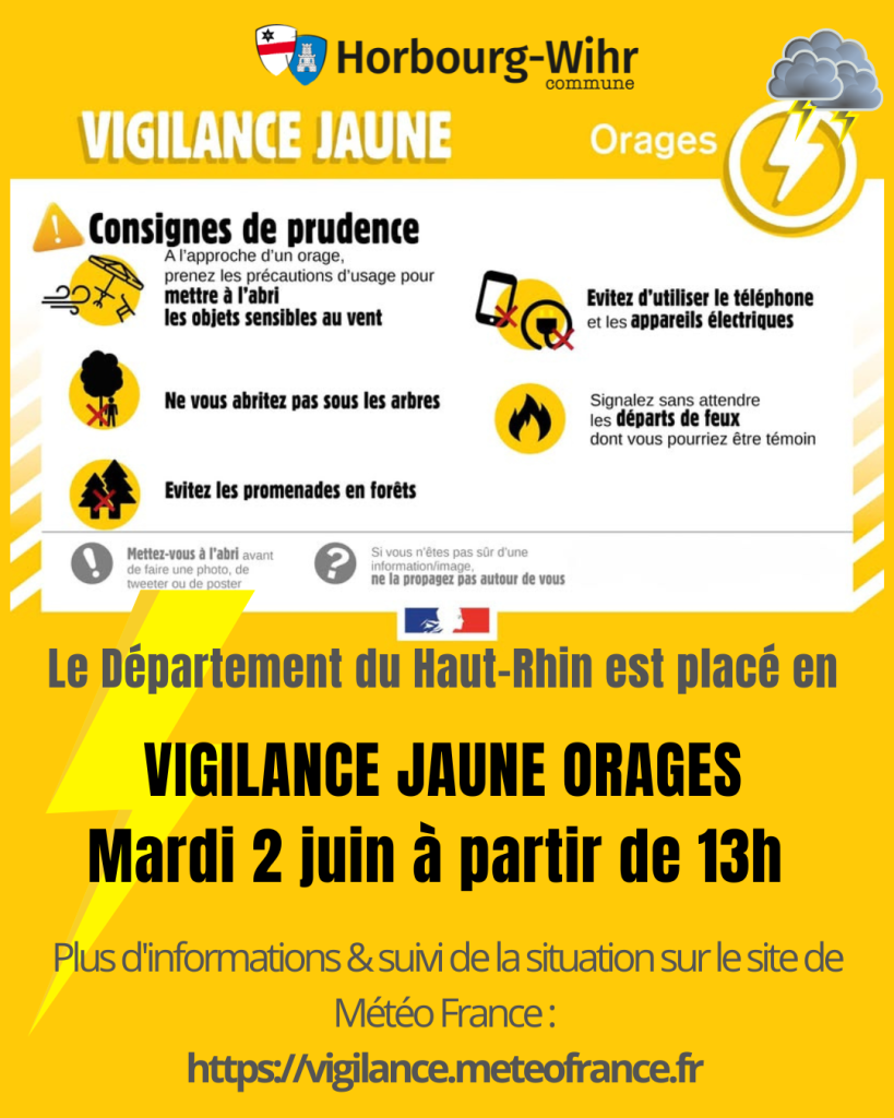 Vigilance JAUNE ORAGES – mardi 2 juin 2026