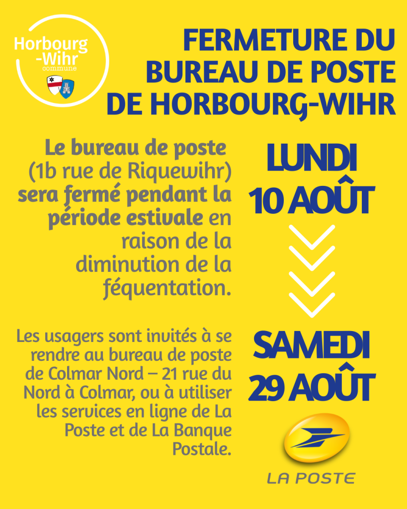 FERMETURE DU BUREAU DE POSTE DU 10 AU 29 AOÛT